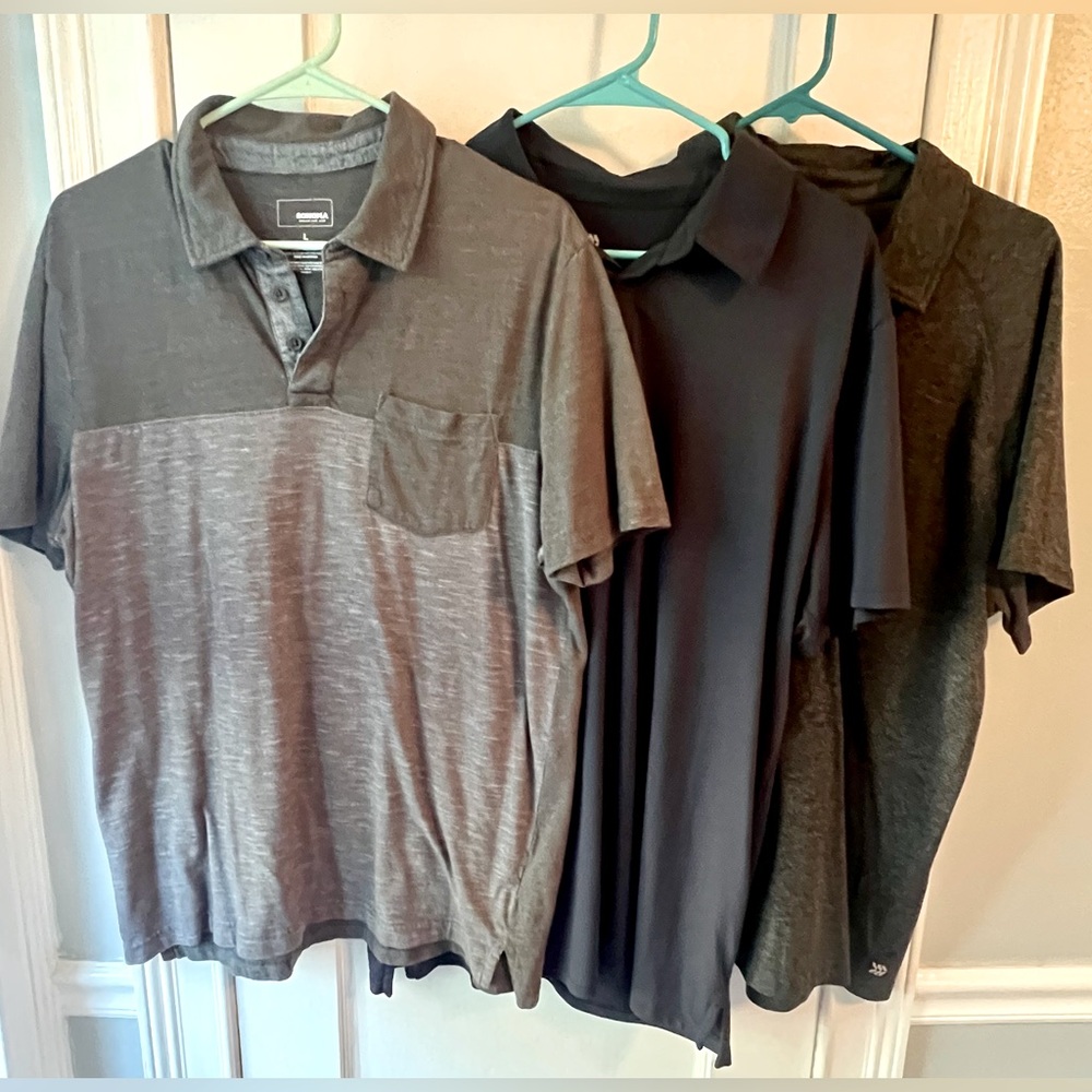 LOT OF 3! Men’s SIZE L
Gray and Navy Polo Shirt Trio
All In Motion & Sonoma
